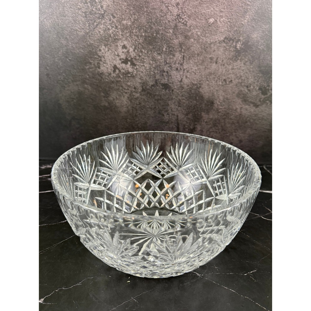 VTG Mid Century Large Cut Crystal Bowl Fan Pattern 9 3/8in X 5in MINT!